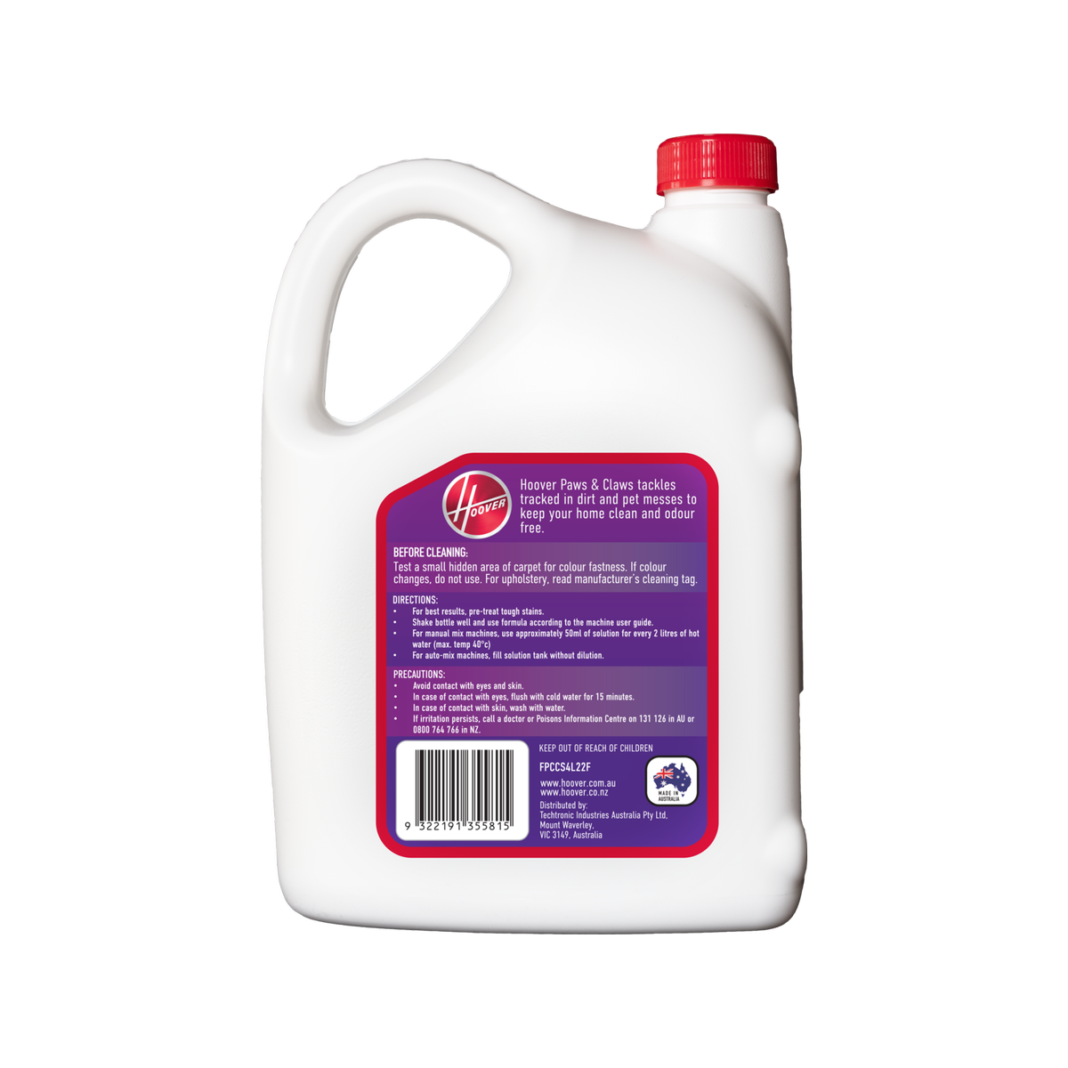 Hoover Paws Claws Cleaning Solution 4 Litre - Enzymatic Stain Remover 4L - SuperSaverAU - view 2