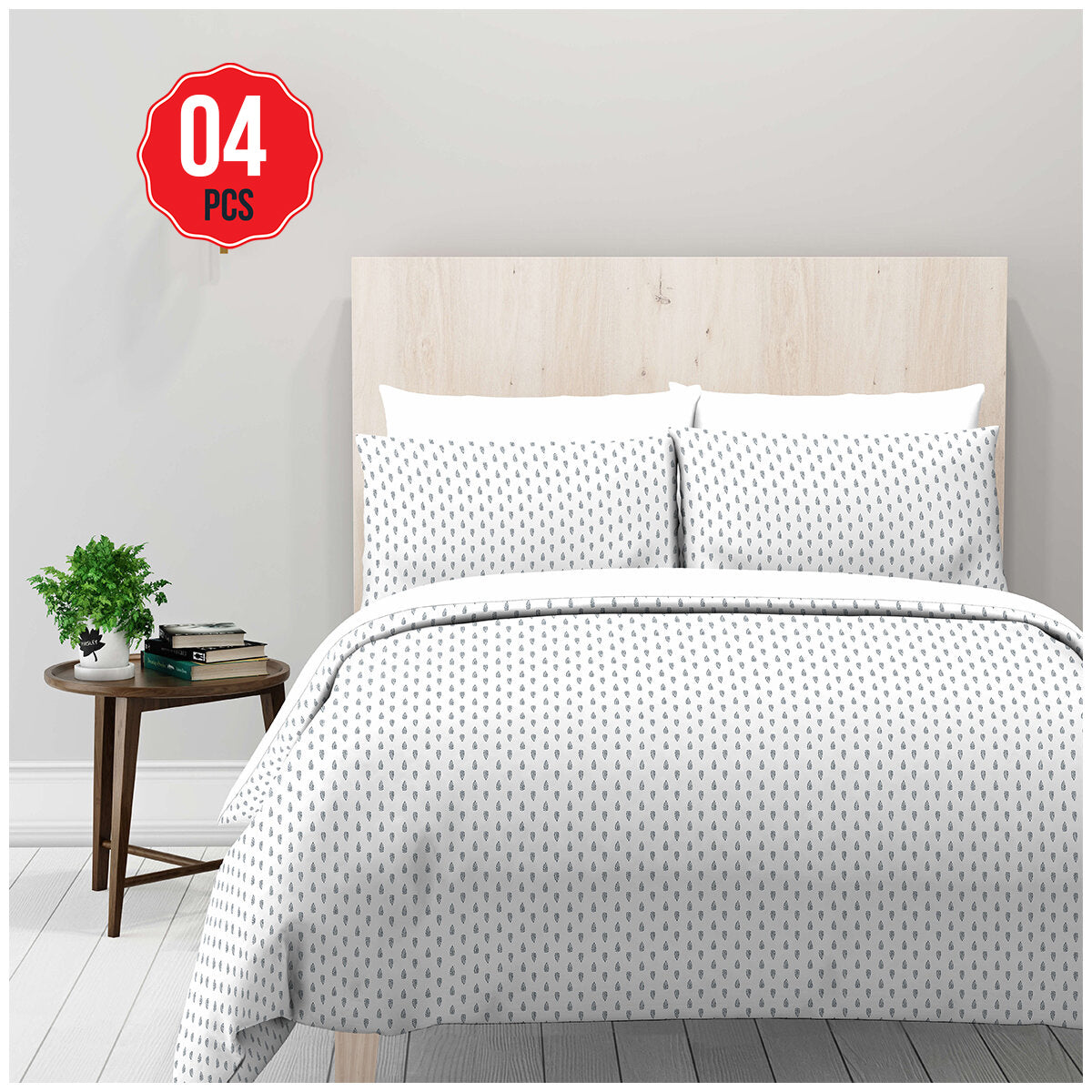 Natural Earth 300 Thread Count Organic Cotton Sheet King Set 4 Piece Stylised Leaves - SuperSaverAU - view 1