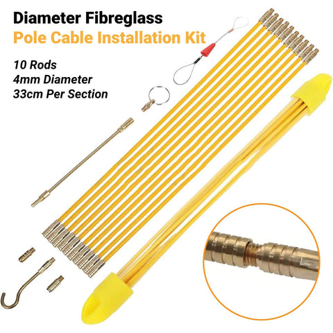 Fibreglass Conduit Wire Puller Kit with 10 Rods and Fish Tape