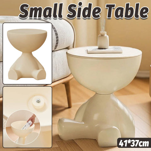 Figure-Shaped Small Side Table with Hidden Storage for Living Room and Bedroom - Cream
