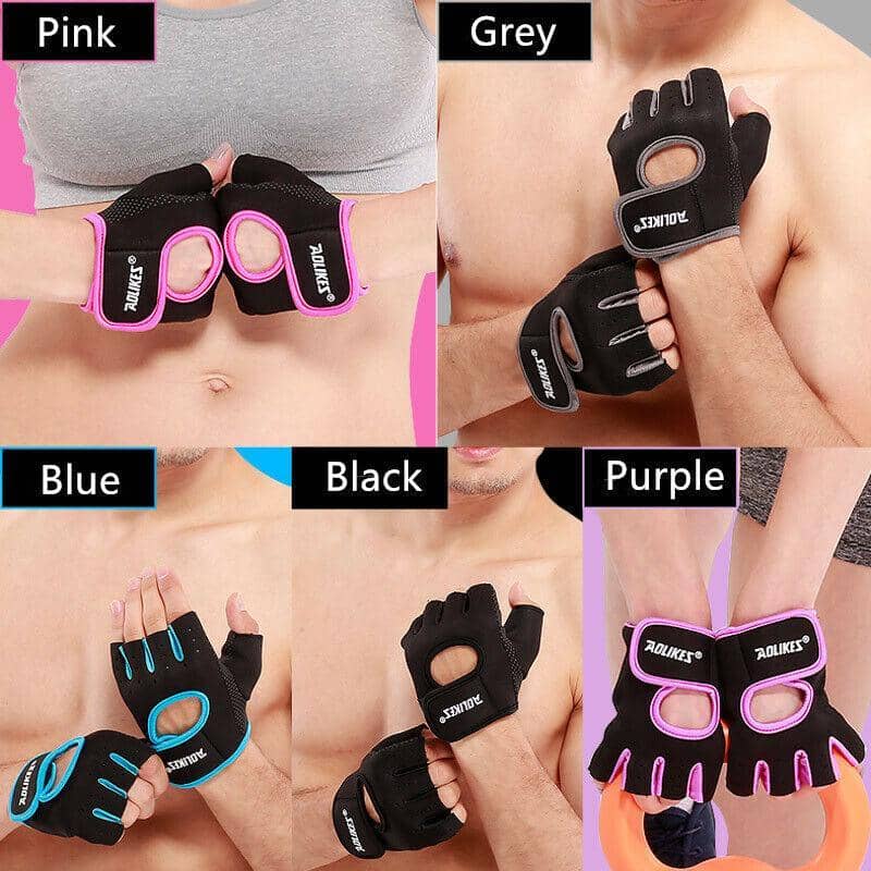 Fingerless Weight Lifting Gloves with Wrist Strap - Black and Pink, Large (21-23.5 cm) - view 3