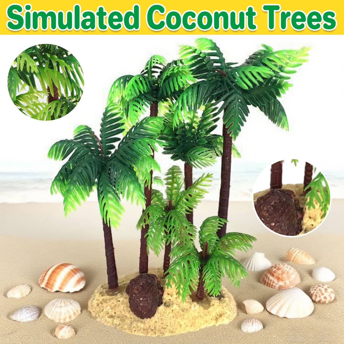 Fish Tank Coconut Tree Decoration, Plastic Simulated Palms for Freshwater and Saltwater