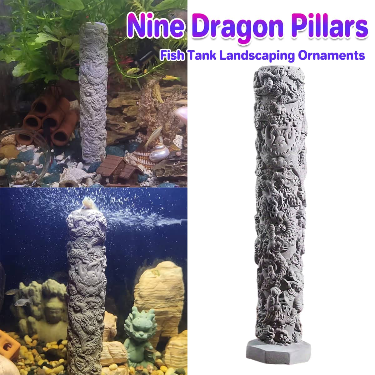 Fish Tank Decoration Nine Dragon Column Chinese Style Aquarium Ornament