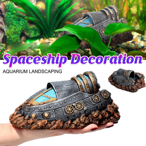 Fish Tank Ornament Spaceship Decoration Aquarium Landscaping Accessory
