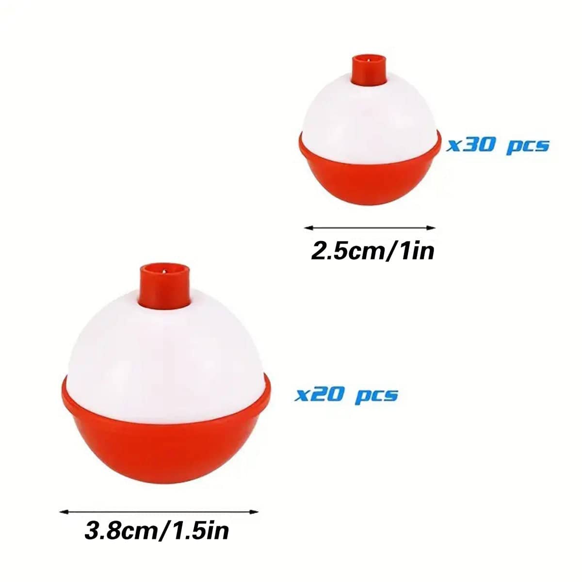 Fishing Bobbers Set, 50 Pack - Red and White Snap-On - view 3
