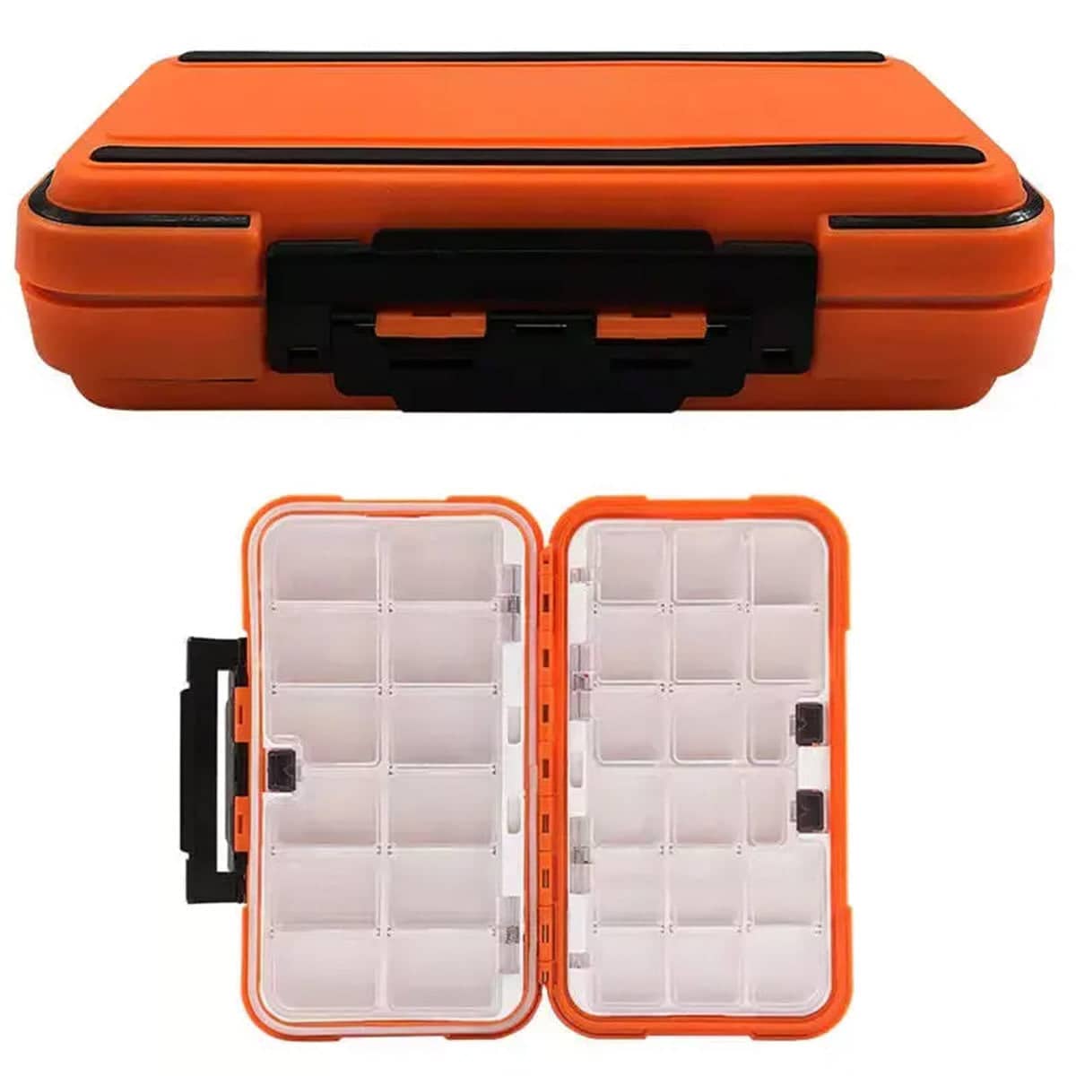 Fishing Tackle Box with Dividers and Snap-Lock Closure - Orange, Large (19.8 x 11 cm)
