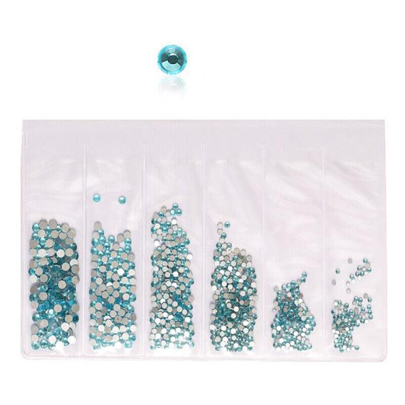 Flat Back Glass Nail Art Rhinestones - Aqua Blue, Approx 1440 Pieces