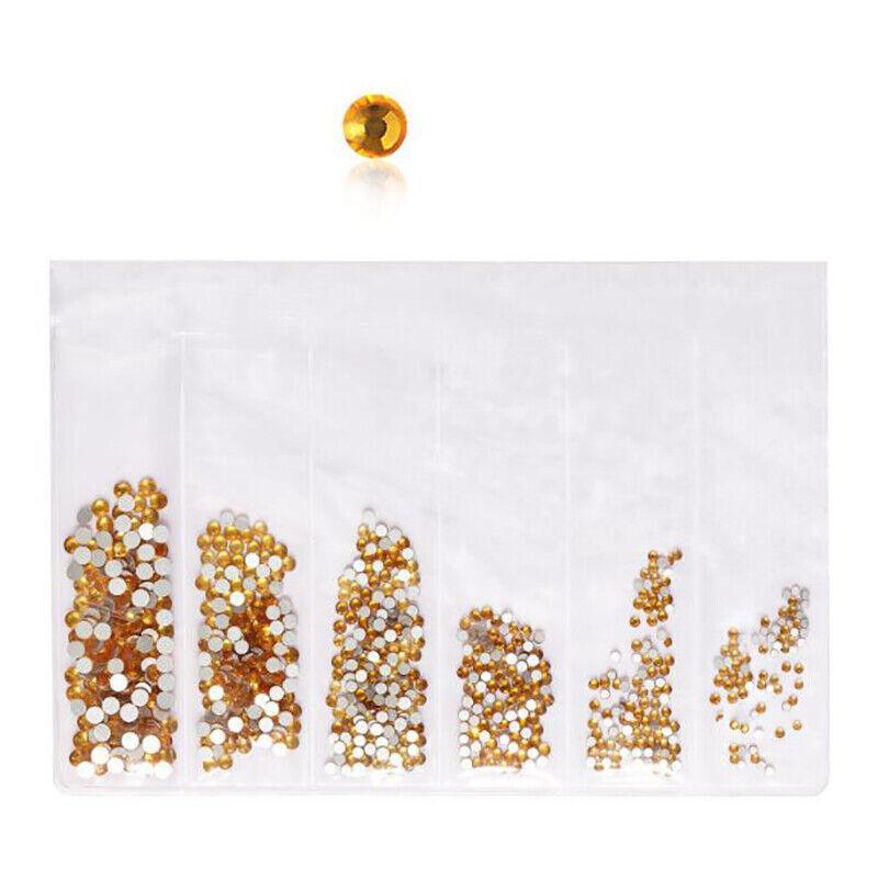 Flat Back Glass Nail Art Rhinestones - Gold, Approx 1440 Pieces