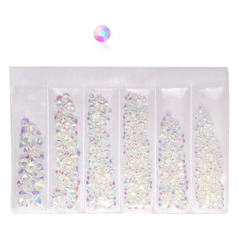 Flat Back Glass Nail Art Rhinestones - Iridescent White, Approx 1440 Pieces