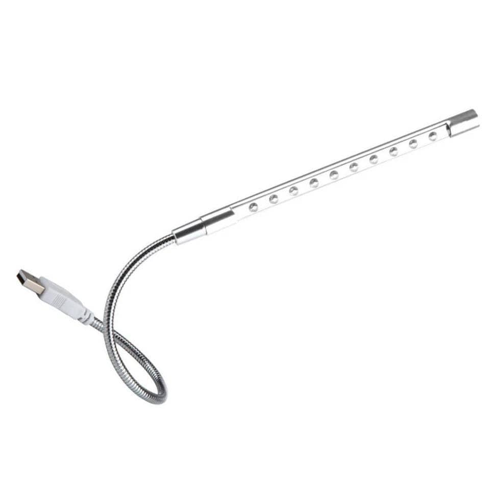 Flexible USB Reading Light with 10 LEDs for Keyboard and Laptop - Silver