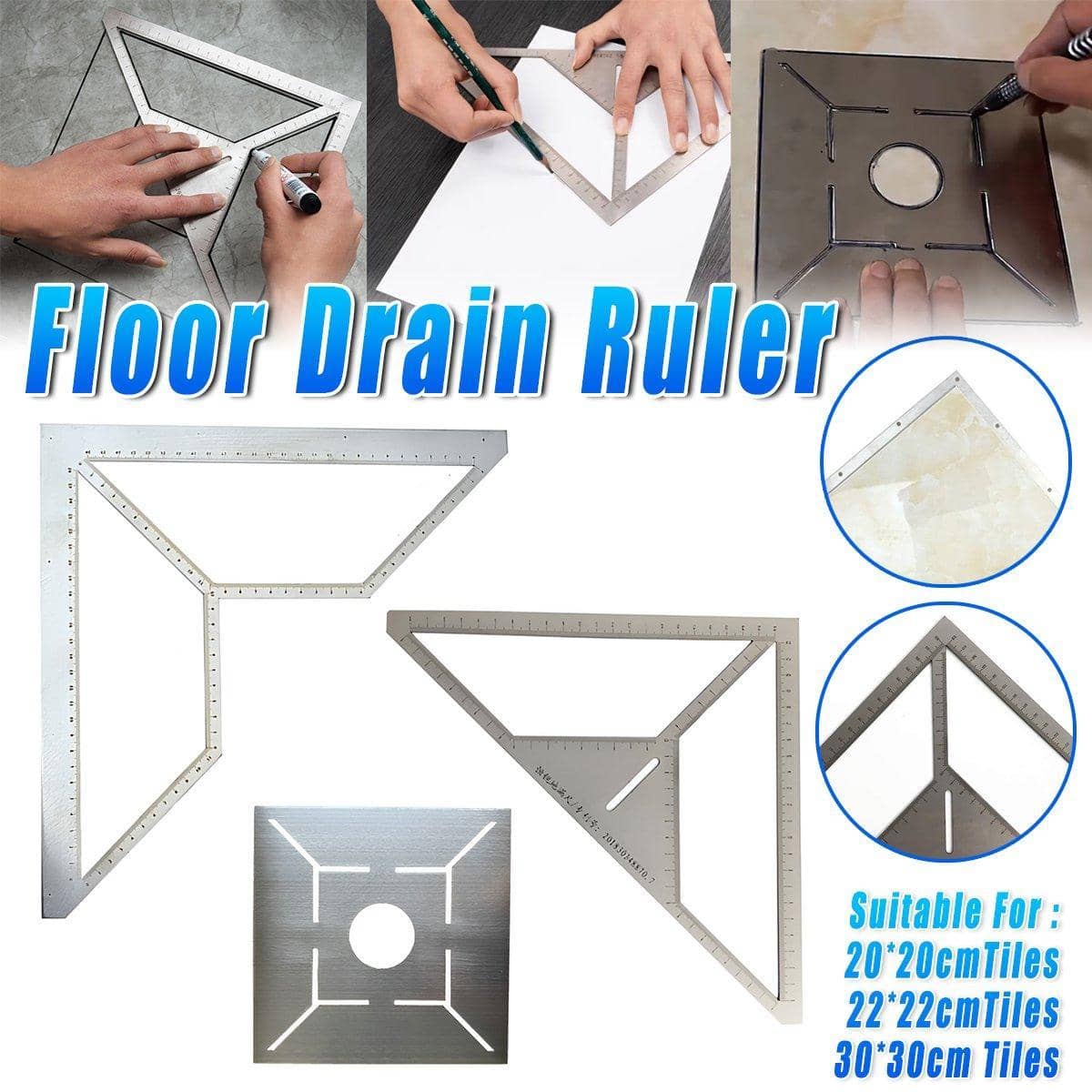 Floor Drain Positioning Ruler, Steel Tile Marking Tool - 30 x 30cm Tiles - view 2