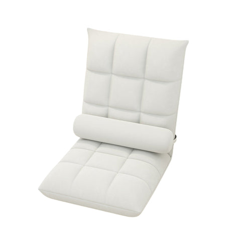 Floor Lounge Chair with Lumbar Pillow, Folding Recliner - White