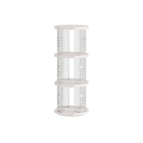 Floor-Standing Rotating Bookshelf with Clear Panels, 3 Tier - White, 104.5 cm High