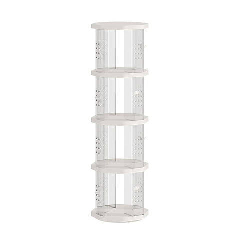 Floor-Standing Rotating Bookshelf with Clear Panels, 4 Tier - White, 137.5 cm High