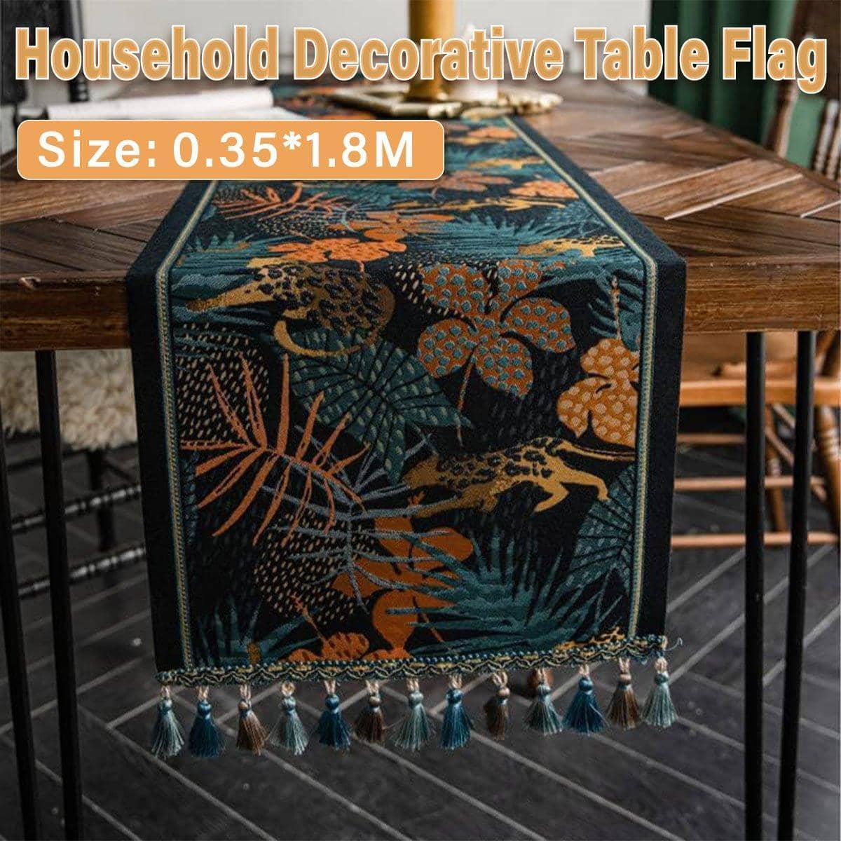 Floral Banana Leaf Table Runner, 35 x 180 cm - Coffee and Dining Table Decor