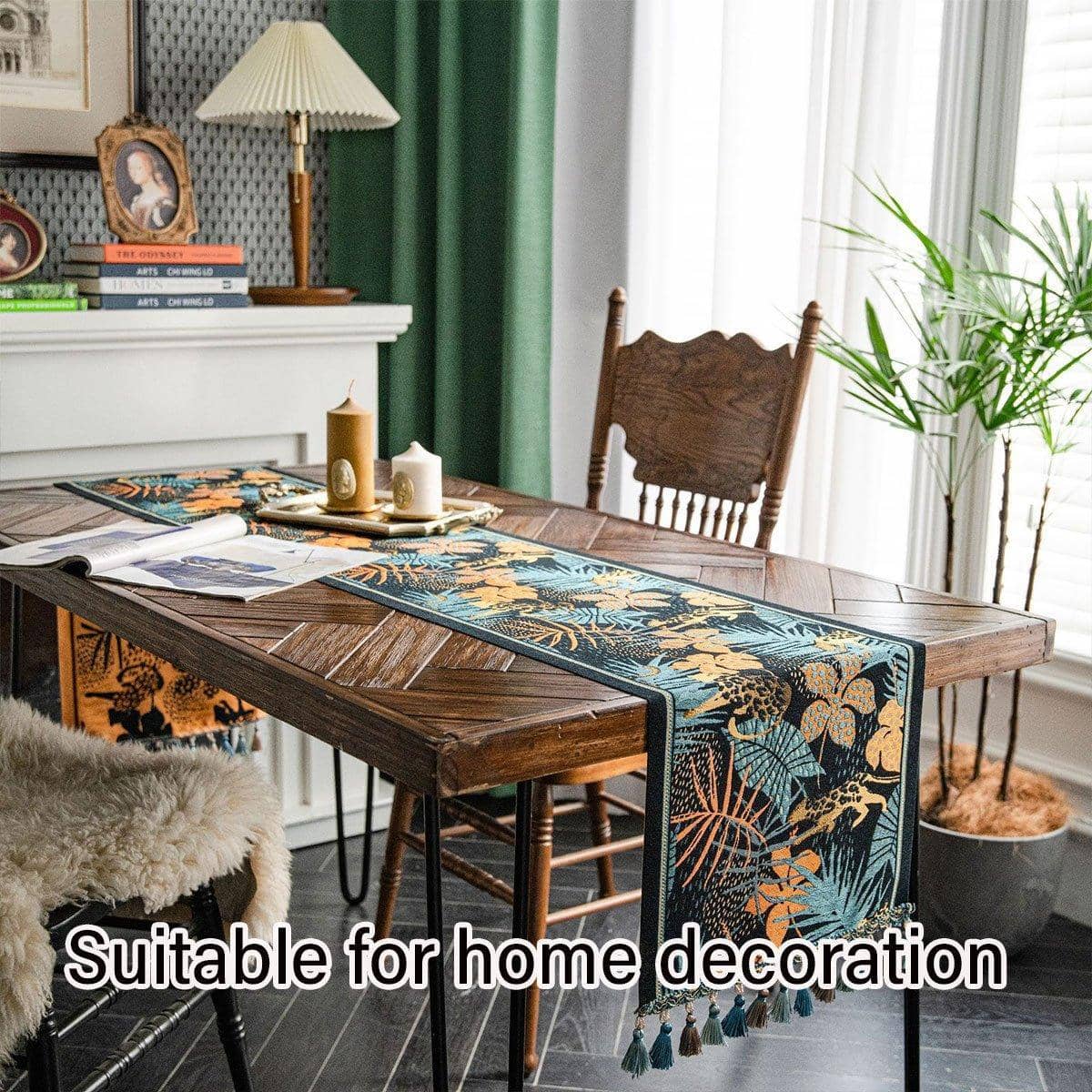 Floral Banana Leaf Table Runner, 35 x 180 cm - Coffee and Dining Table Decor - view 5