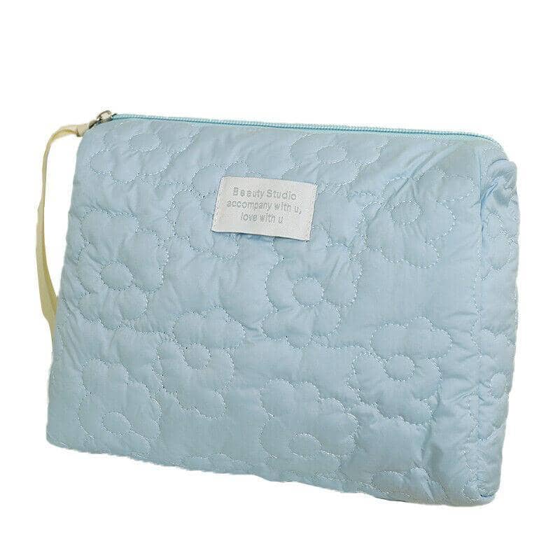 Floral Quilted Makeup Bag Multifunctional Cosmetic Pouch - Blue, 24 x 18 cm