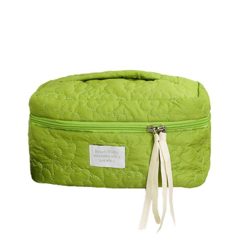 Floral Quilted Makeup Bag Multifunctional Cosmetic Pouch - Green, 28 x 15 cm