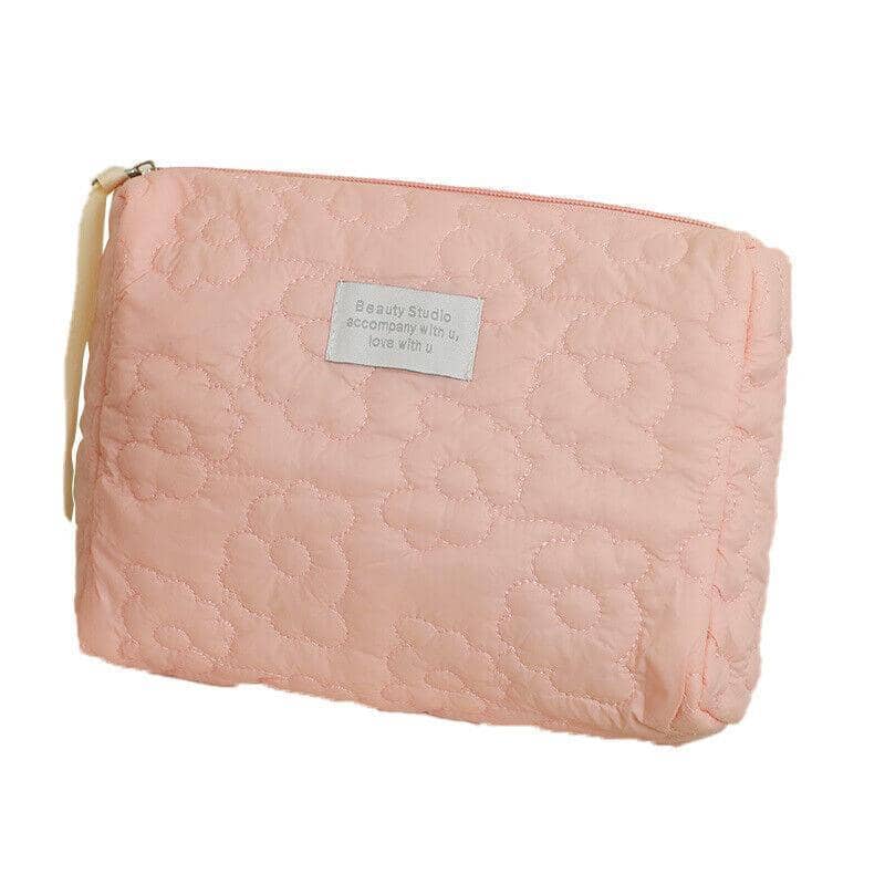 Floral Quilted Makeup Bag Multifunctional Cosmetic Pouch - Pink, 24 x 18 cm