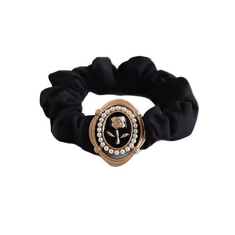 Flower Retro Hair Rope, Elastic Hair Band - Black