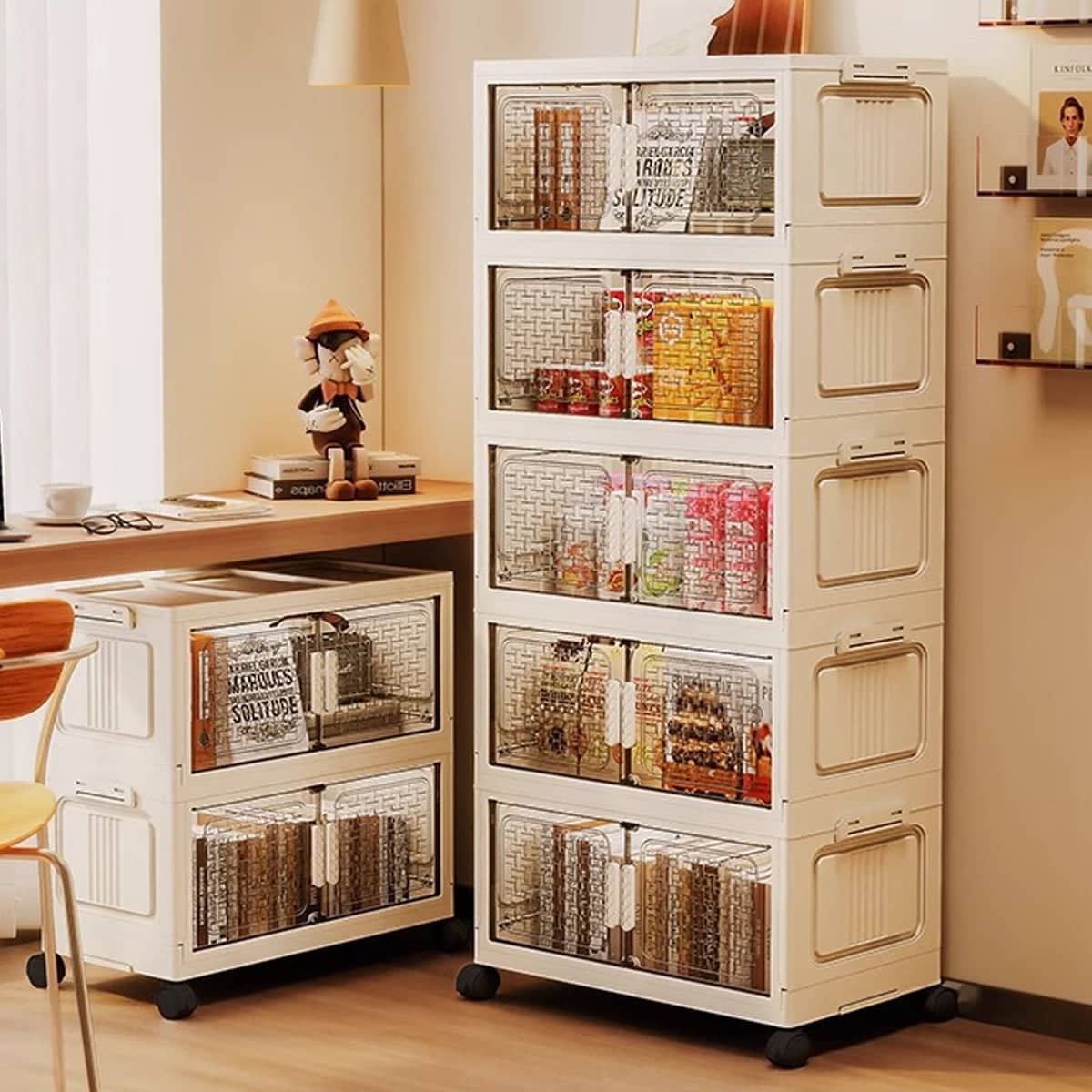 Foldable 5-Tier Plastic Storage Cabinet with Wheels - view 4