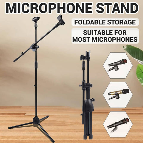 Foldable Adjustable Microphone Tripod Stand - Black, 59 in (150 cm) Max Height