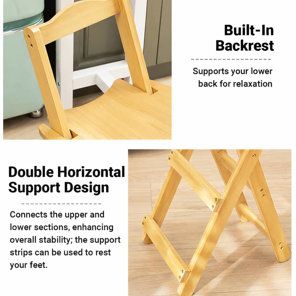 Foldable Bamboo Bar Stool with Backrest, Space Saving Lightweight Design - view 4