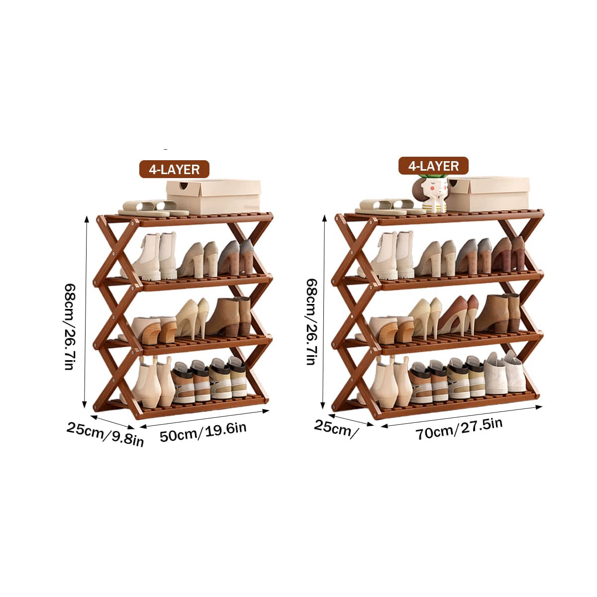 Foldable Bamboo Shoe Rack Multi Layer Shoe Storage for Entryway and Hallway - 70 cm - view 4