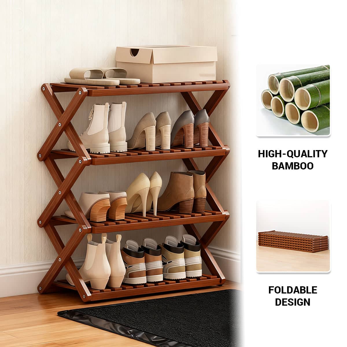 Foldable Bamboo Shoe Rack Multi Layer Shoe Storage for Entryway and Hallway - 70 cm - view 5