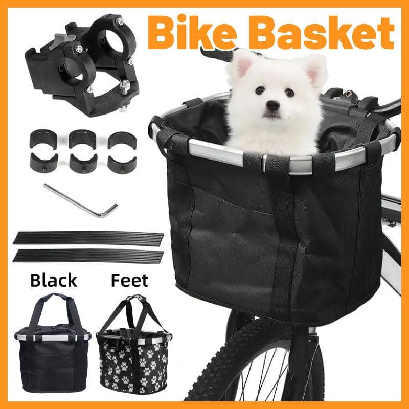 Foldable Bicycle Basket Bag - Black, Paw Print - view 2