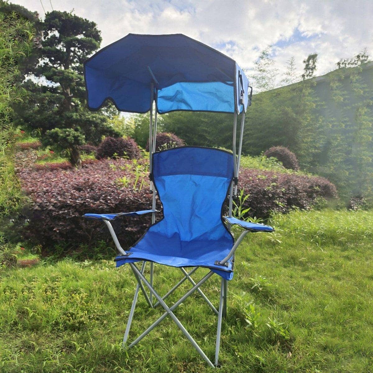 Foldable Camping Chair with Canopy and Cup Holder - Blue - view 3