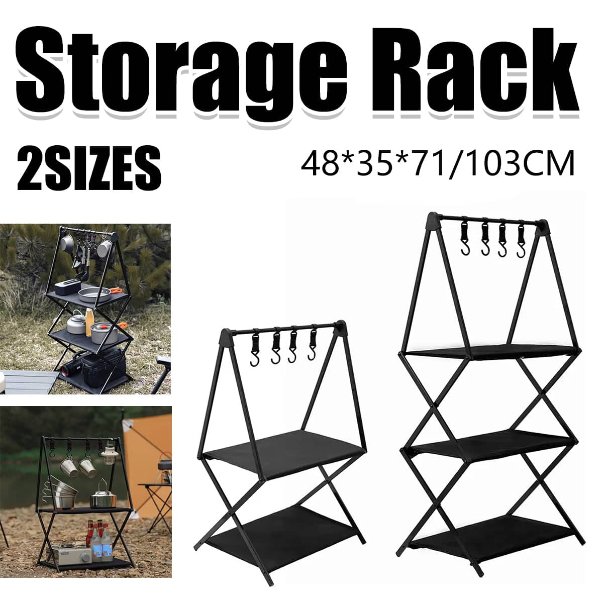 Foldable Camping Storage Rack Aluminium Alloy Sturdy Space Saving - 2 Tiers - view 2