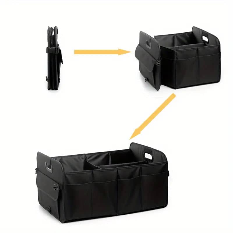 Foldable Car Boot Organiser with Compartments - Beige - view 5