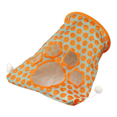 Foldable Cat Tunnel with Peek Holes and Hanging Balls - Orange Slice Print