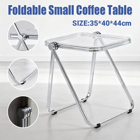 Foldable Clear Coffee Table with Silver Metal Frame for Sofa or Living Room
