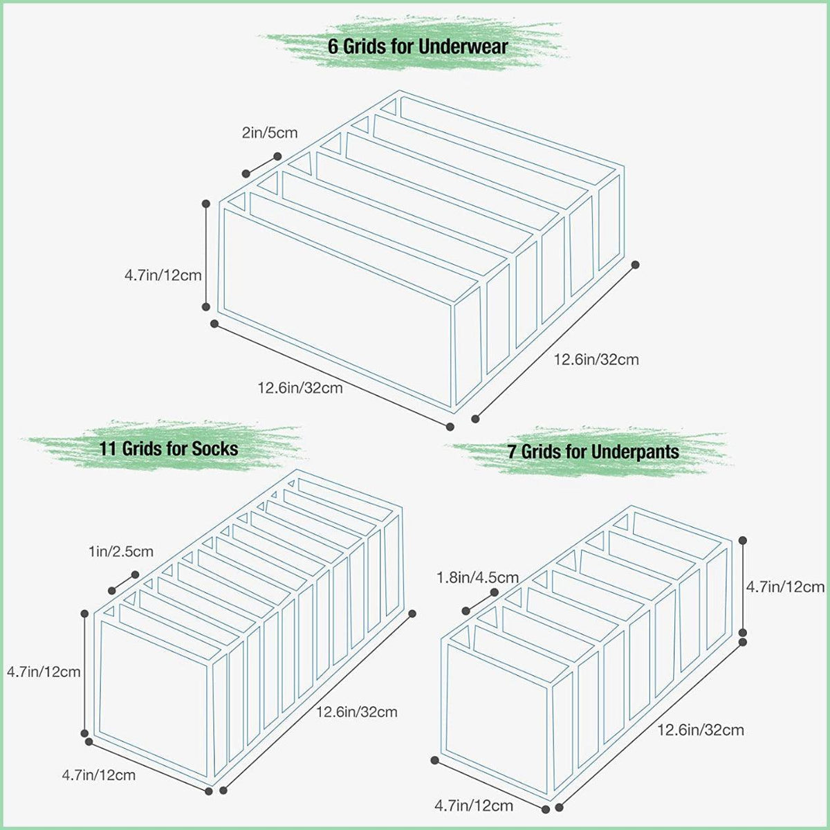 Foldable Drawer Organiser Divider - Grey with 7 Boxes (7 Grid Briefs Box) - view 9