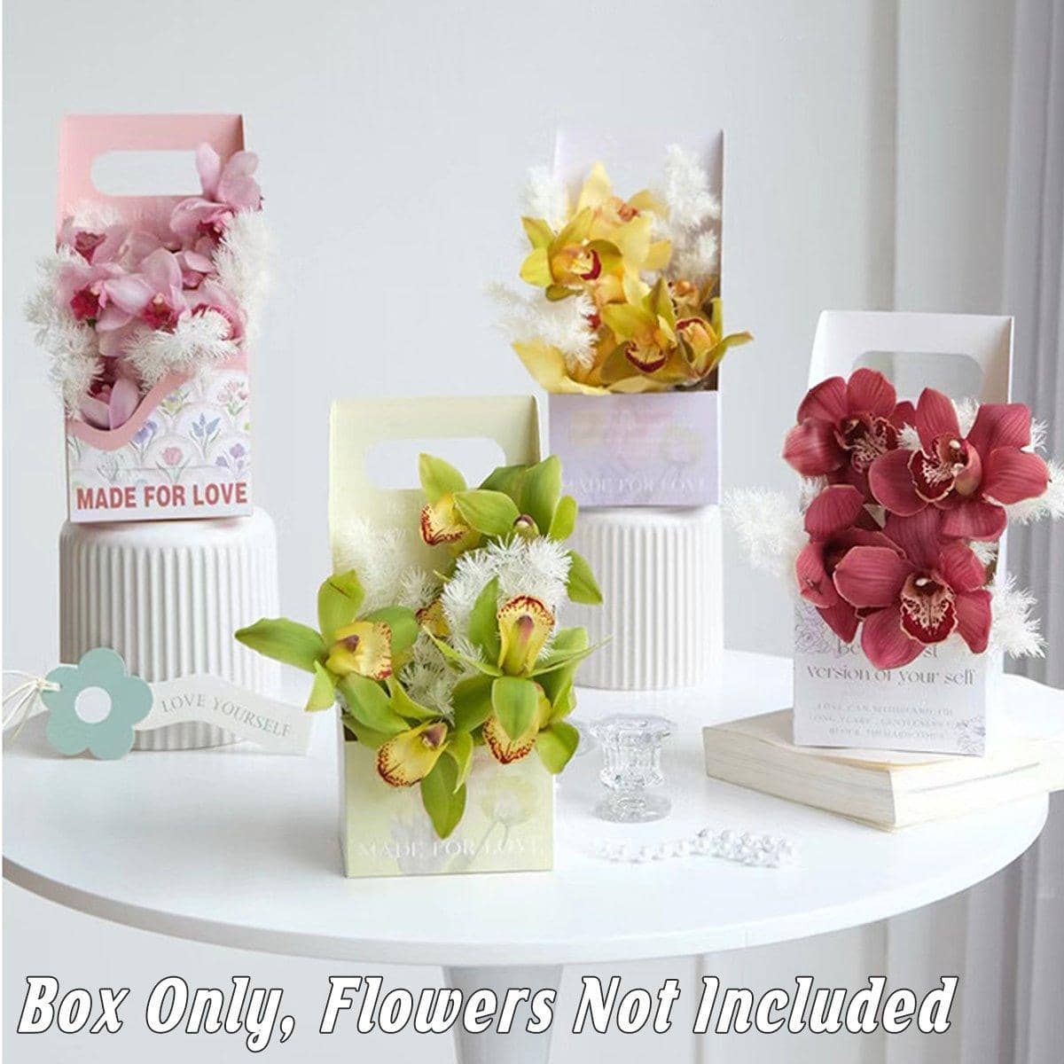 Foldable Flower Gift Boxes with Handle - Light Green, Pack of 30 - view 5