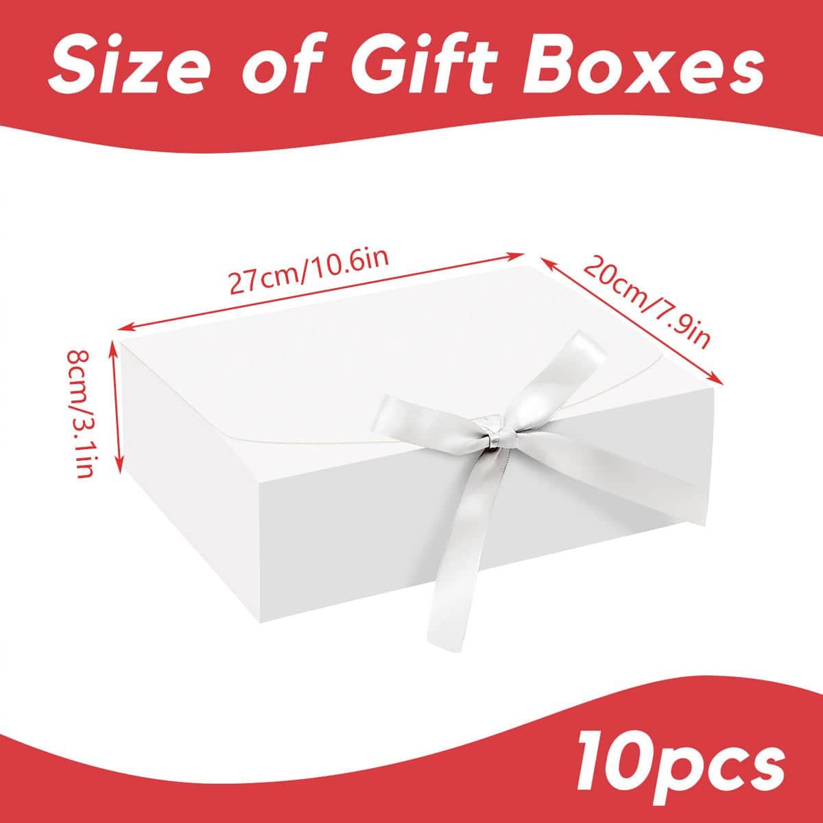 Foldable Gift Boxes with Ribbon Bow, Pack of 10 - Light Blue - view 4