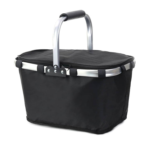 Foldable Insulated Picnic Basket for Camping and Travel - Black