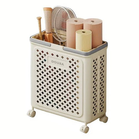 Foldable Laundry Basket with Wheels - Beige, Medium (36 x 19 x 47 cm)