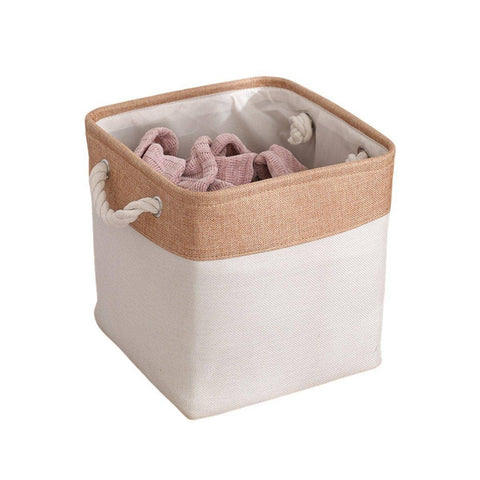 Foldable Linen Fabric Laundry Basket - Khaki Top and White Base