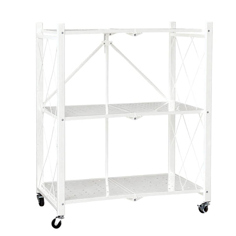 Foldable Multi Layer Storage Rack with Wheels, No Installation Needed - White