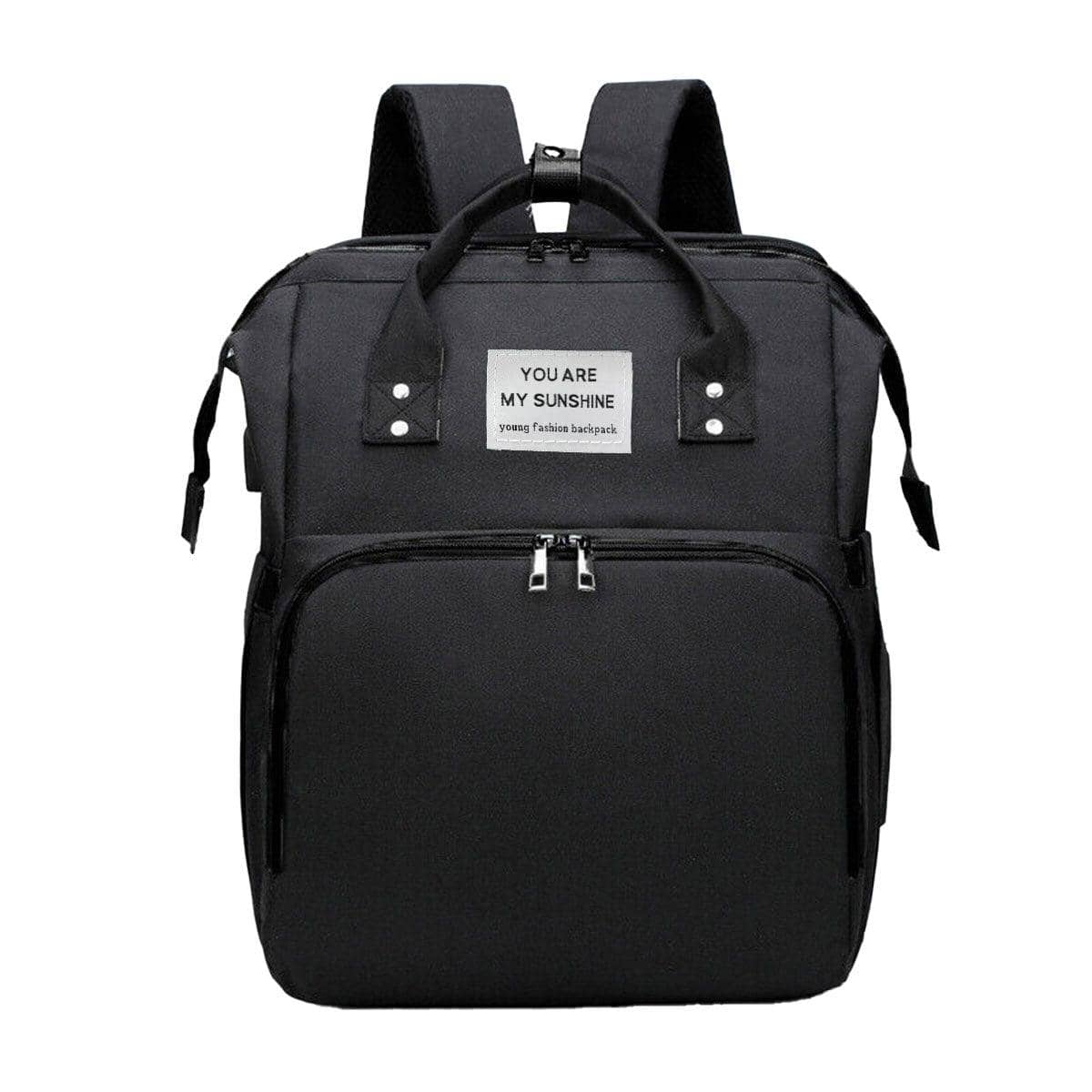 Foldable Nappy Bag Backpack with Built-In Rest Mat - Black