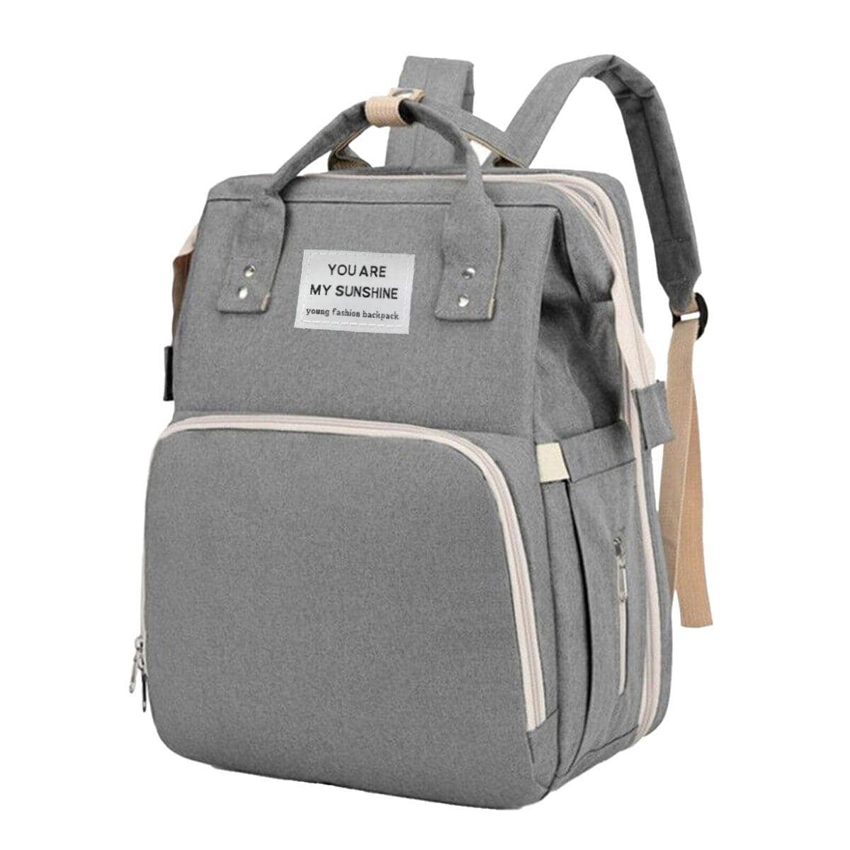 Foldable Nappy Bag Backpack with Built-In Rest Mat - Grey