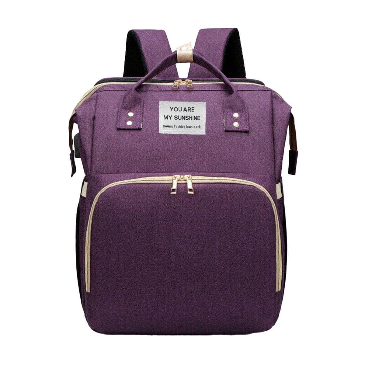 Foldable Nappy Bag Backpack with Built-In Rest Mat - Purple
