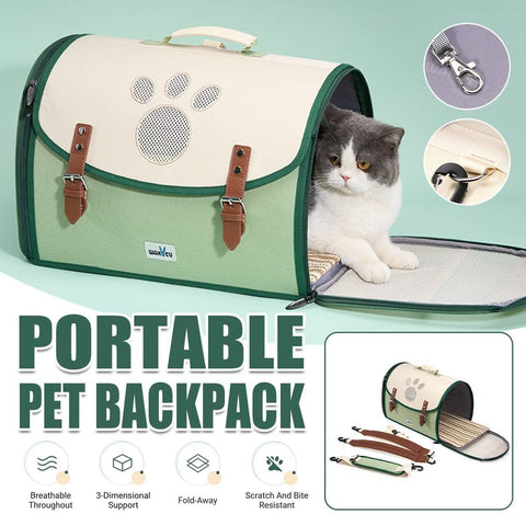 Foldable Outdoor Pet Backpack Carrier for Cats and Dogs - Green