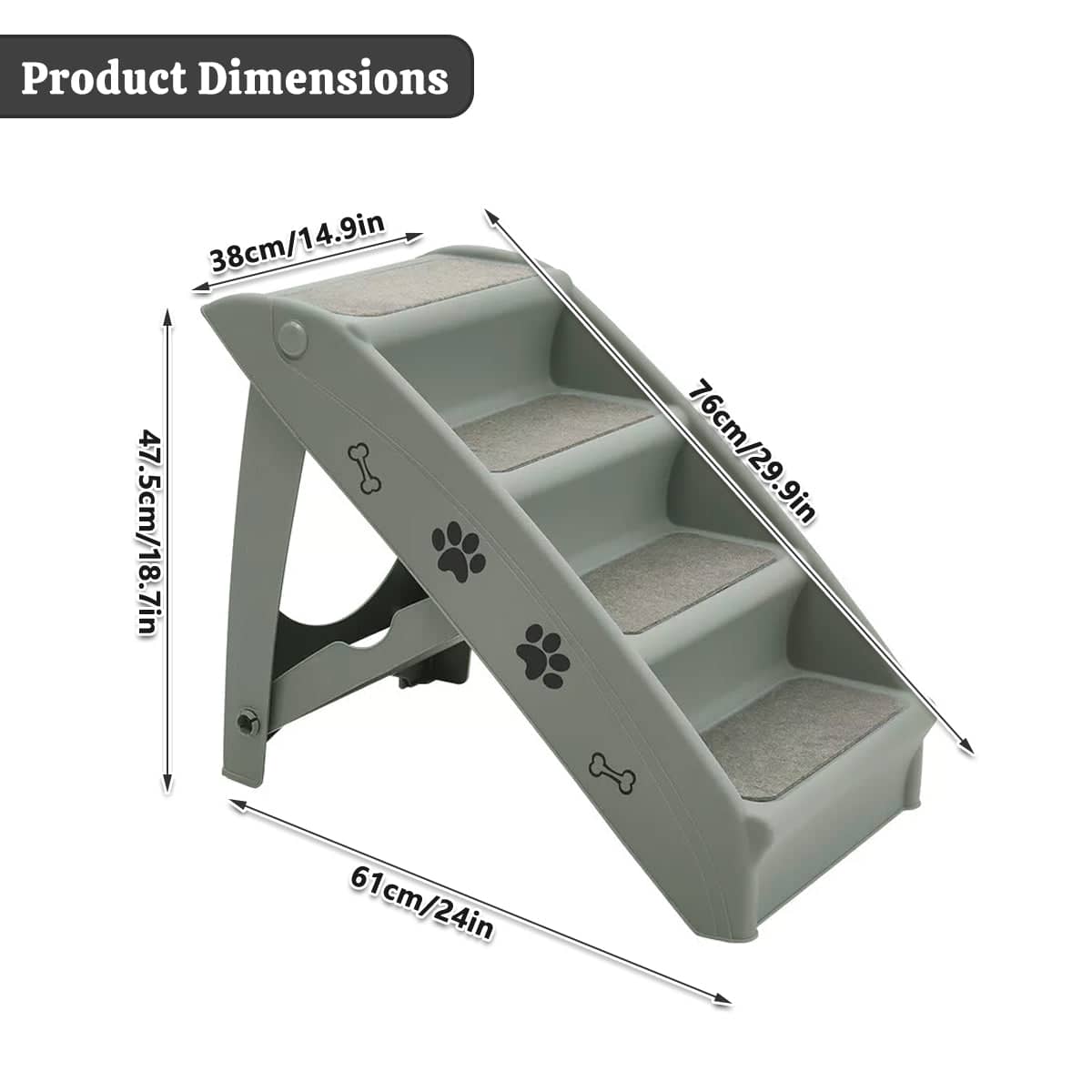 Foldable Pet Stairs with Four Non-Slip Steps, Light Grey - view 3