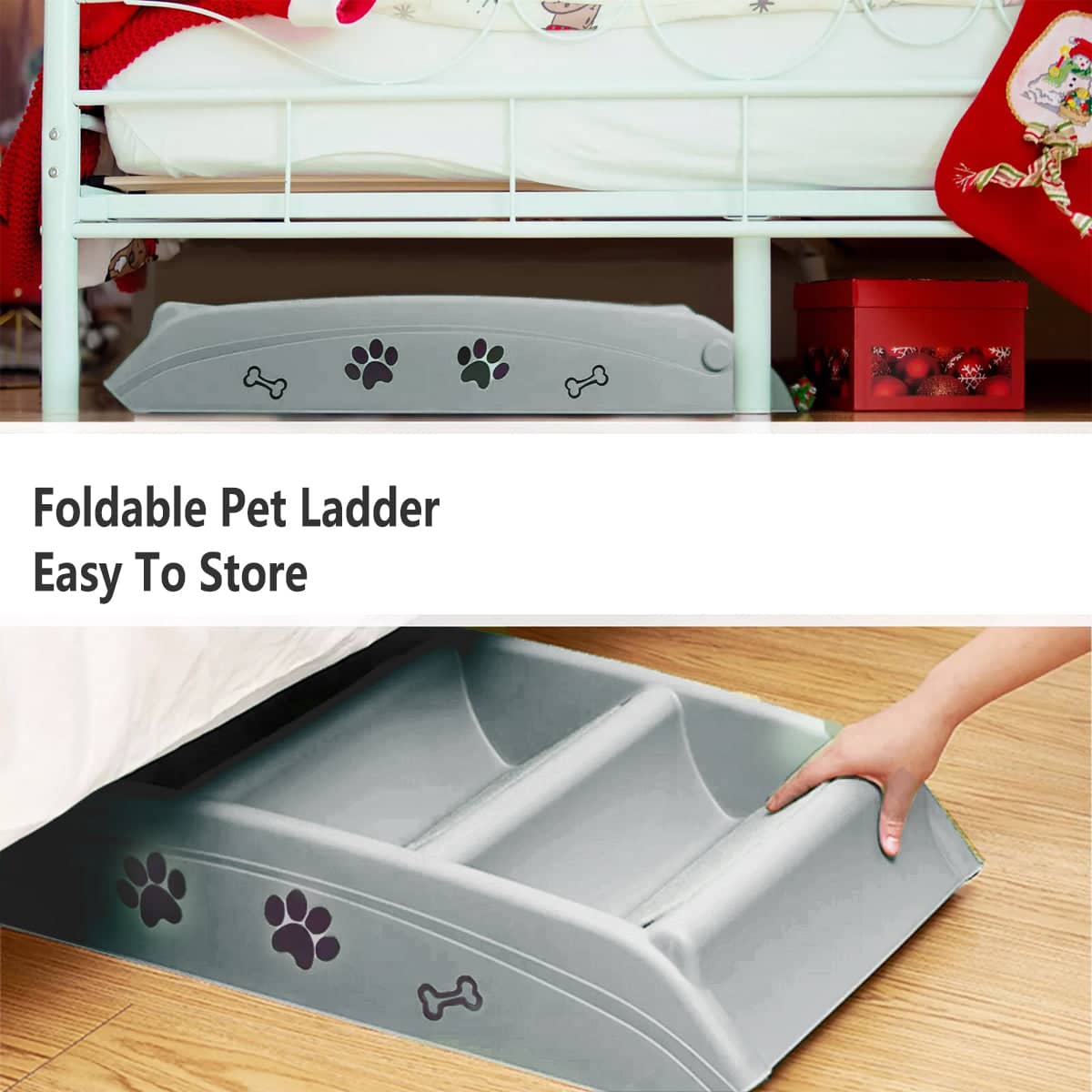 Foldable Pet Stairs with Four Non-Slip Steps, Light Grey - view 4