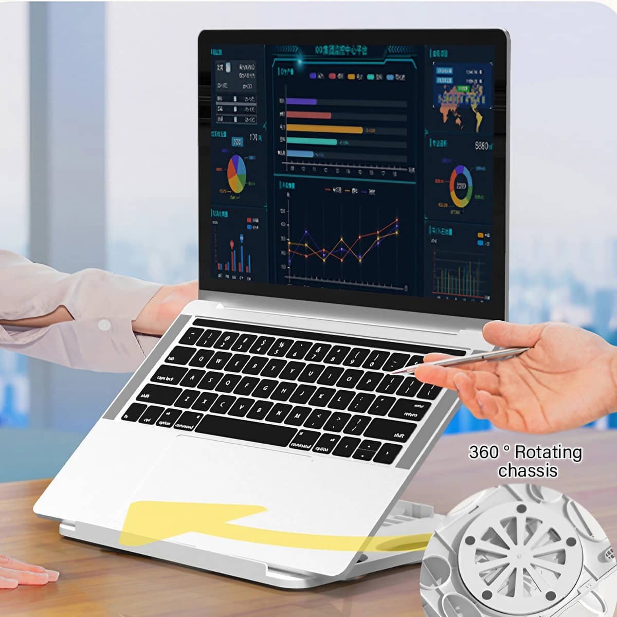 Foldable Portable Laptop Stand, Adjustable with Cooling Vents - White - view 5