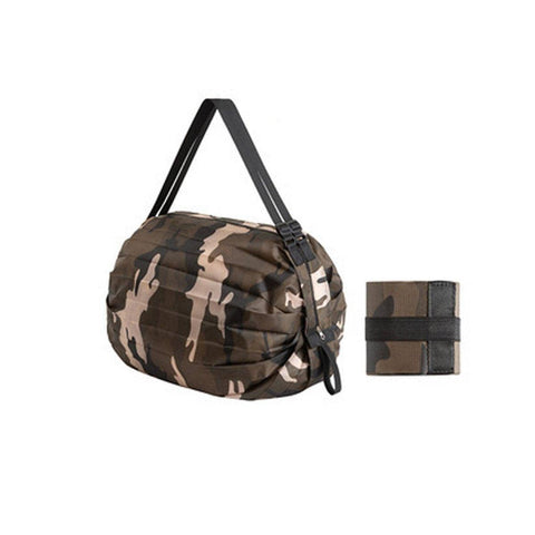 Foldable Reusable Shopping Bag, Waterproof Nylon Shoulder Tote - Coffee Brown Camouflage